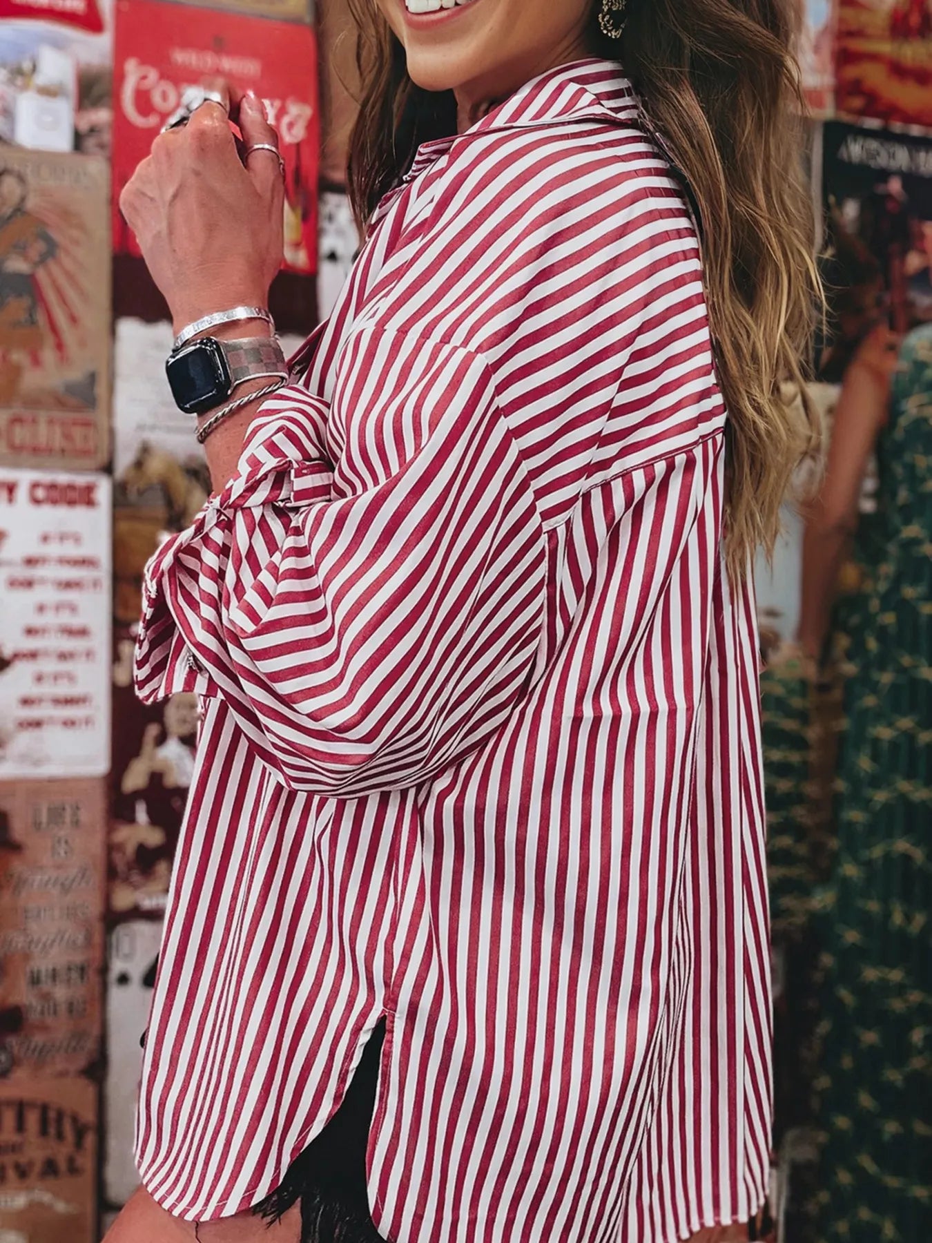 Striped Button-Up Long Sleeve Shirt OutfitFlow