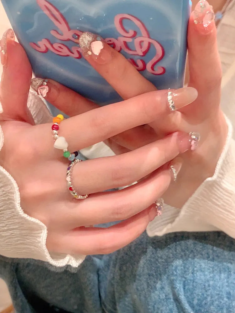 Acrylic Beaded Heart Ring OutfitFlow