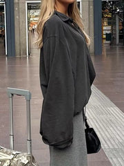 Collared Neck Dropped Shoulder Oversized Sweatshirt Trendsi