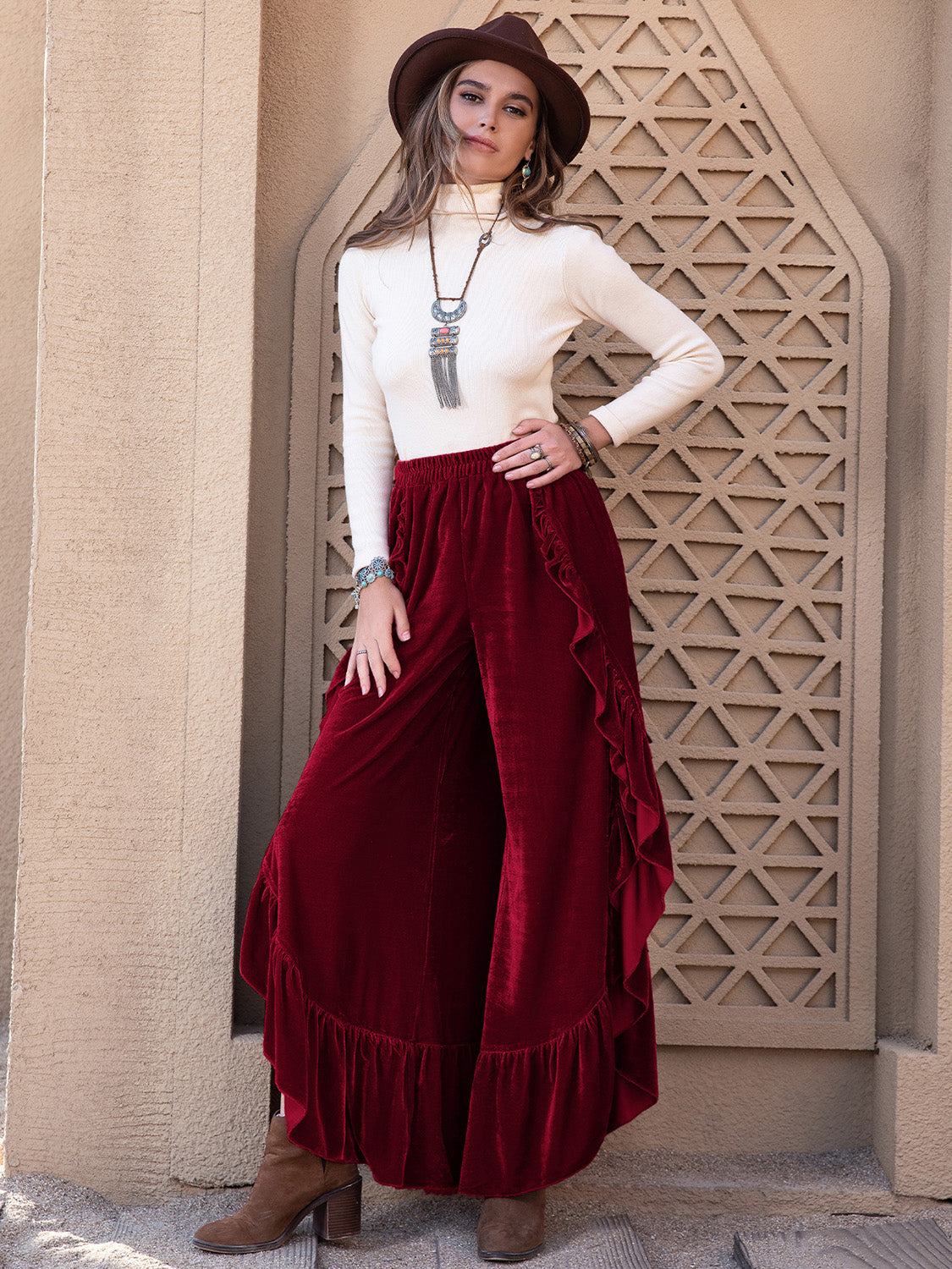 Outfit Flow - Slit Ruffled Wide Leg Pants