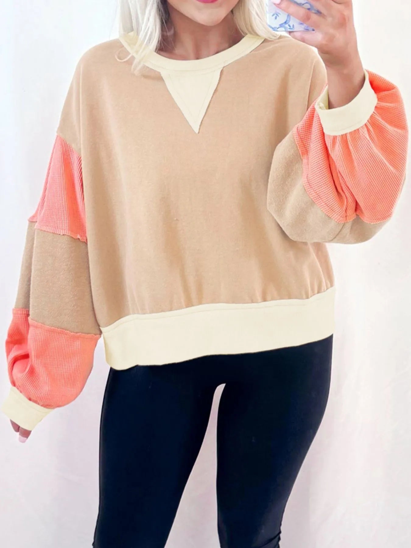 Color Block Long Sleeve Sweatshirt OutfitFlow