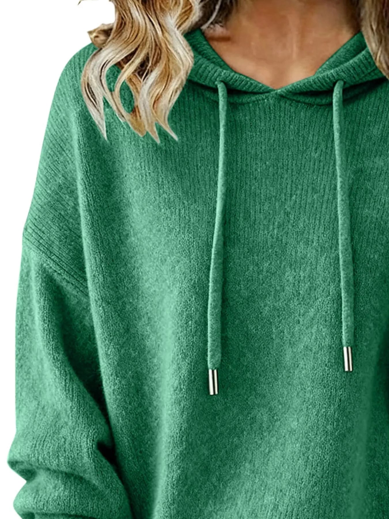 Drawstring Long Sleeve Hooded Sweater Trendsi