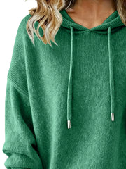 Drawstring Long Sleeve Hooded Sweater Trendsi