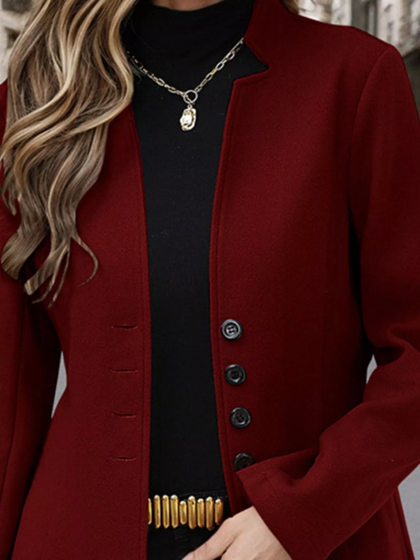 Button Up Long Sleeve Coat Trendsi