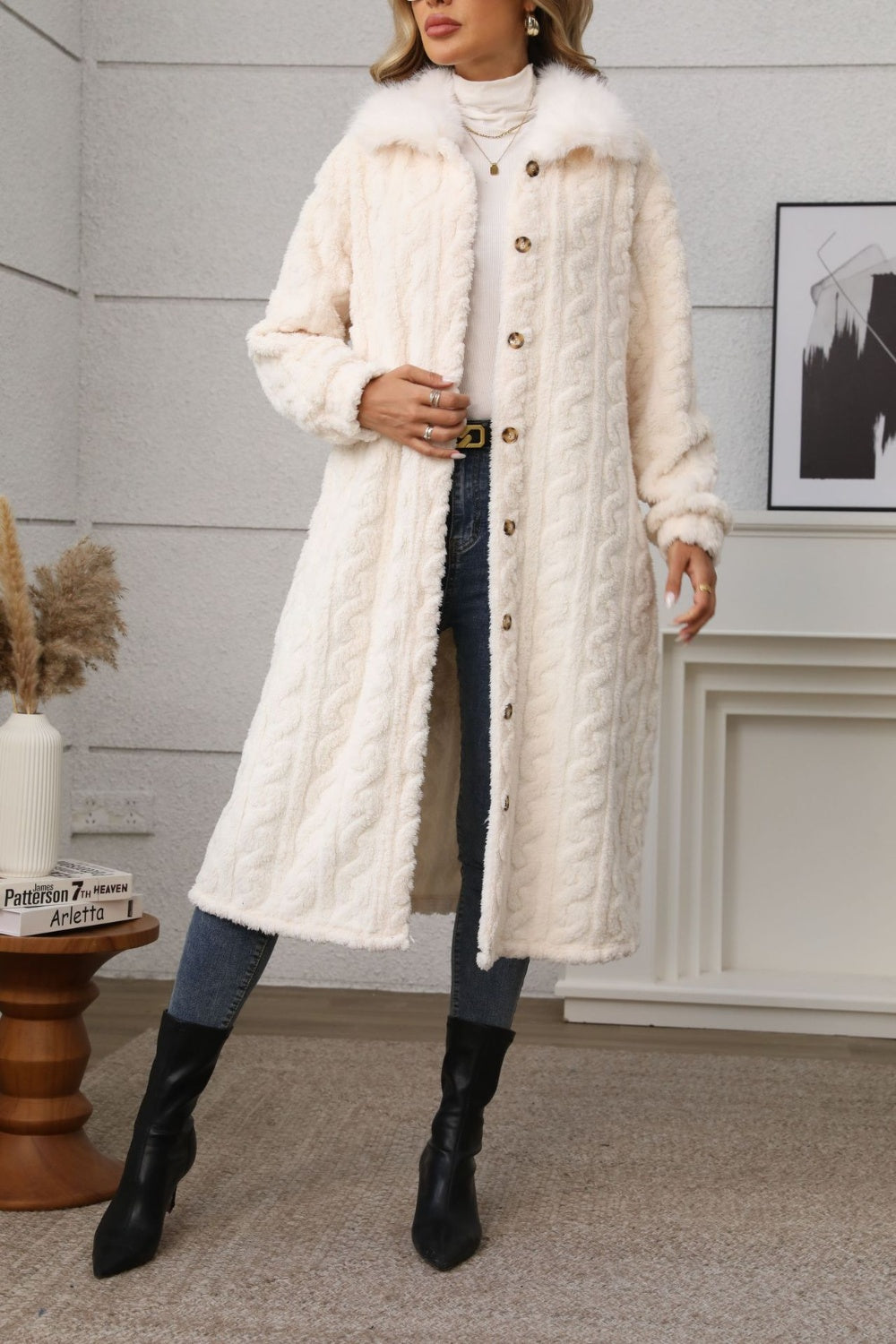 Outfit Flow - Furry Button Up Long Sleeve Longline Coat