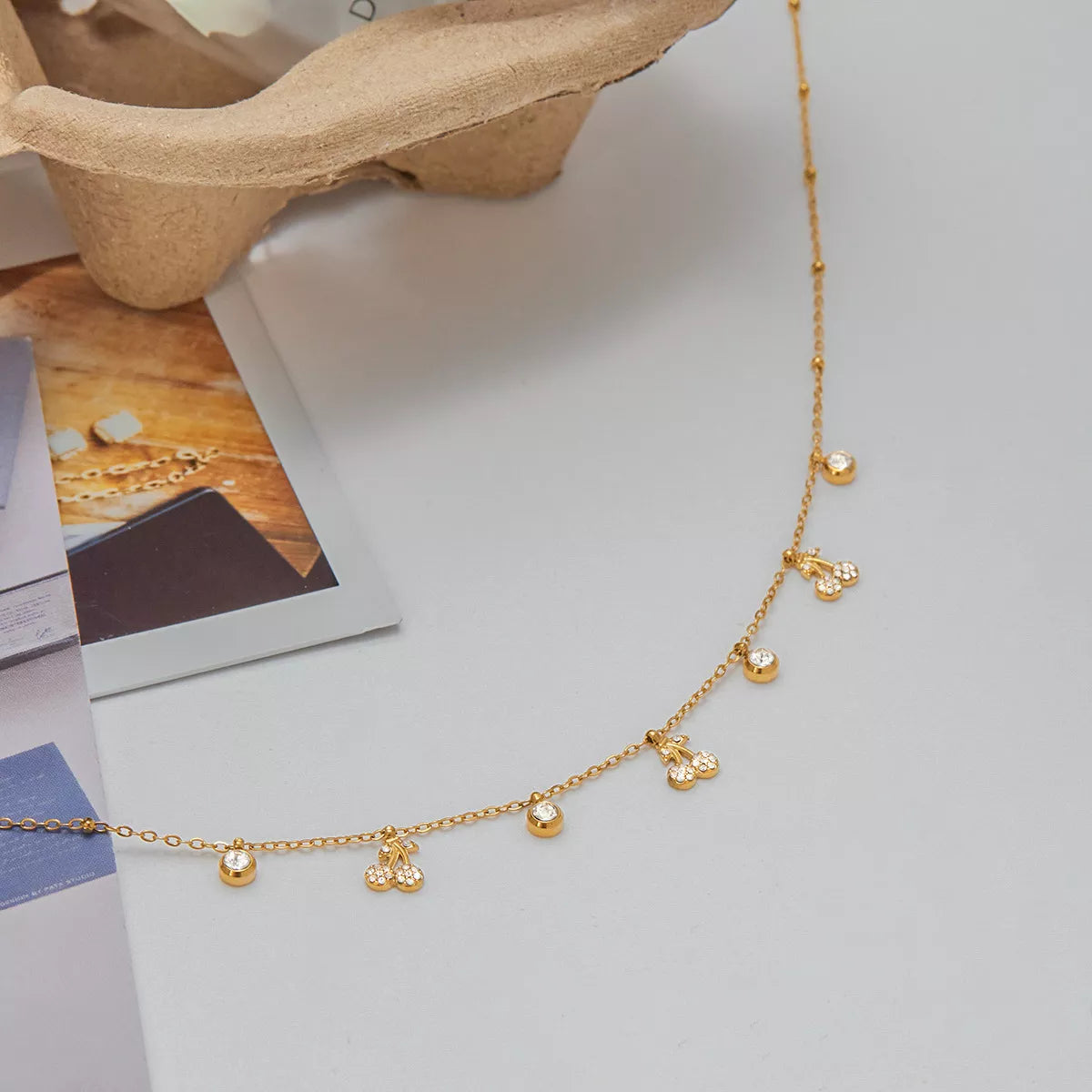 18K Gold-Plated Zircon Cherry Necklace OutfitFlow
