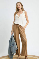 Umgee Wide Leg Drawstring Pants OutfitFlow