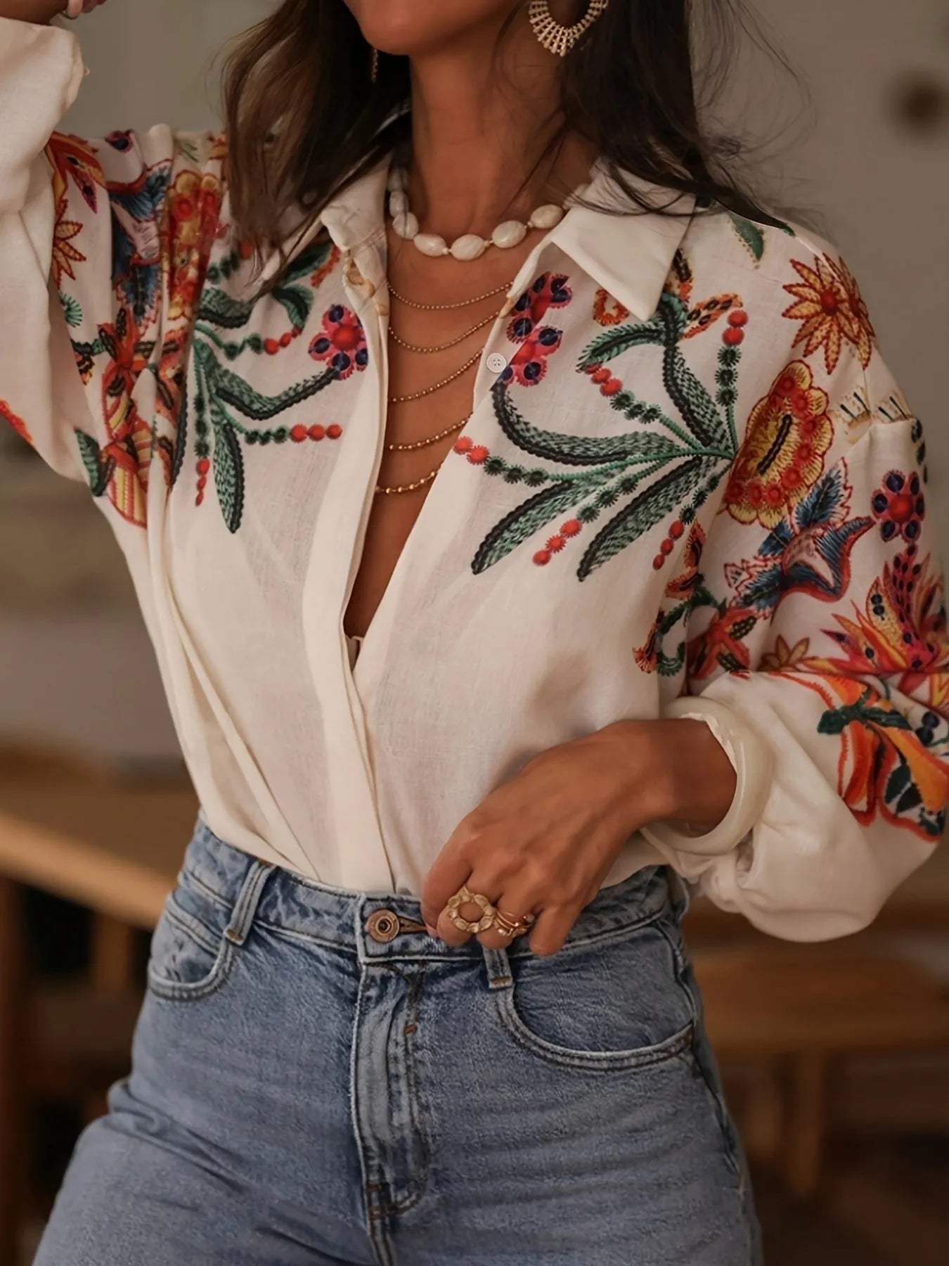 Floral Button Up Long Sleeve Shirt OutfitFlow