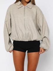 Oversized Zip-Up Drop Shoulder Jacket OutfitFlow