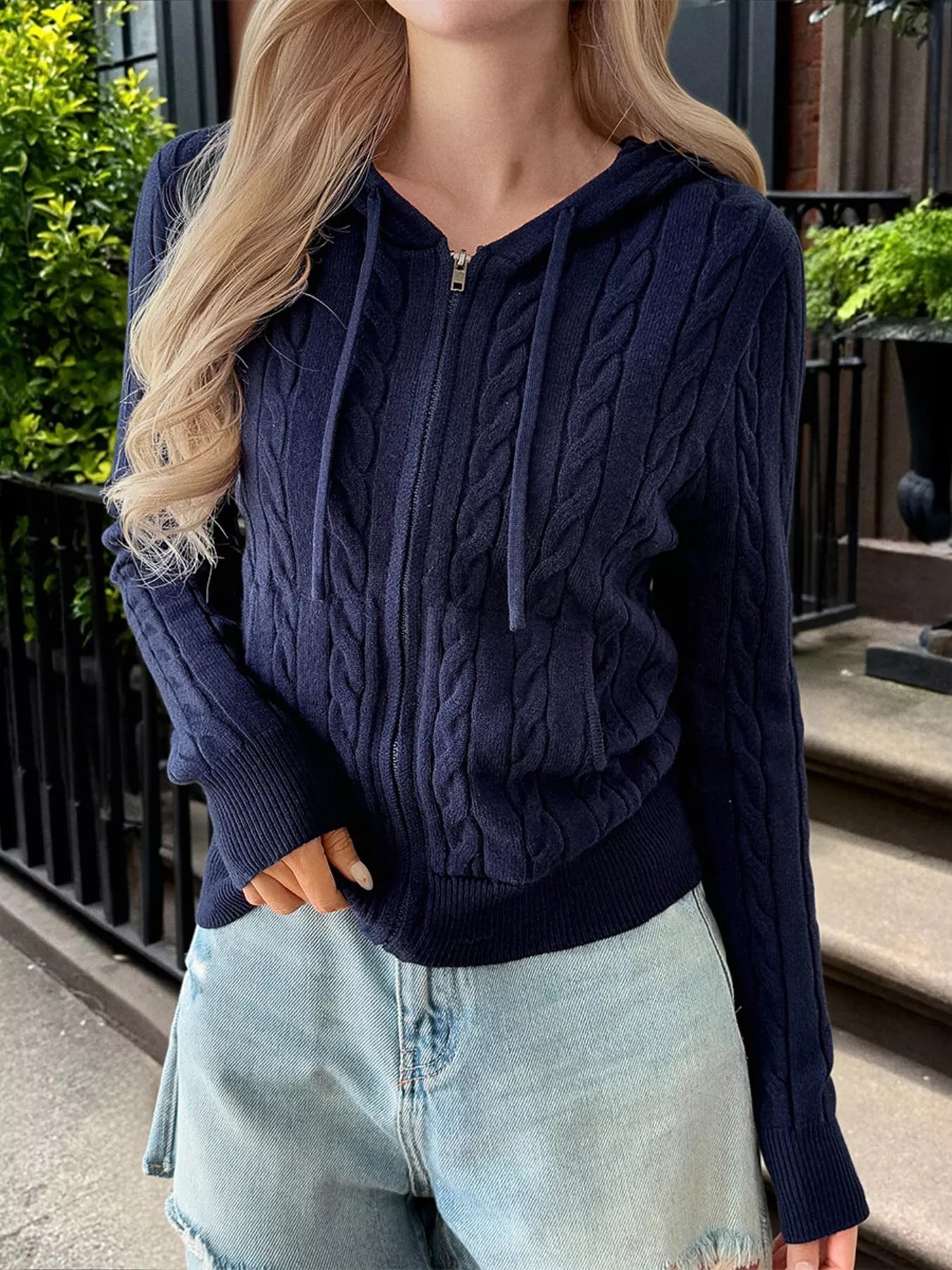 Cozy Cable-Knit Zip-Up Cardigan OutfitFlow