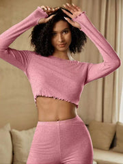 Round Neck Long Sleeve Top and Pants Set OutfitFlow