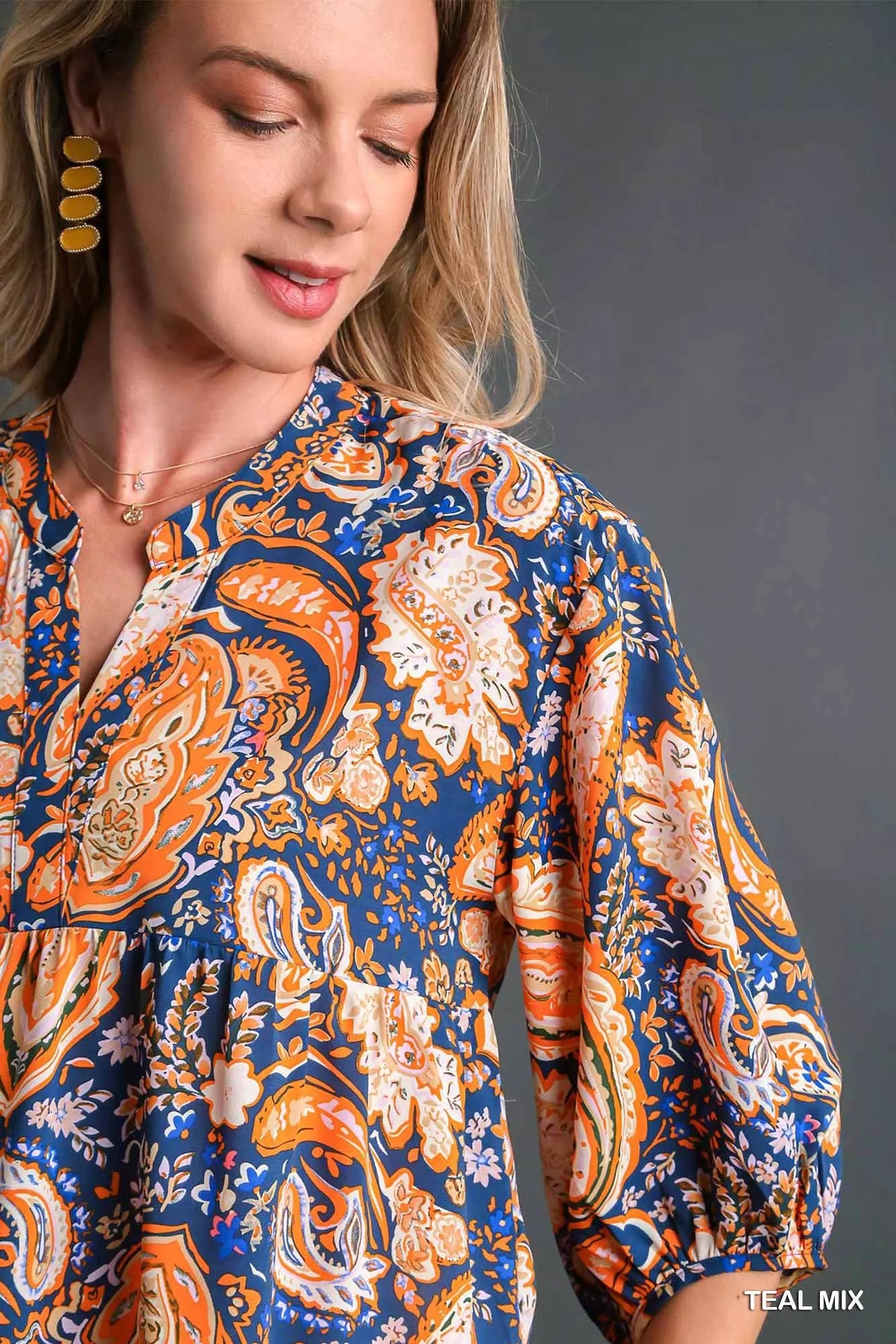 Umgee Mix Paisley Boho Tunic Blouse Trendsi