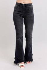 Judy Blue Full Size High Waist Flare W/ Mock Fray Tulip Hem Plus Size BK OutfitFlow