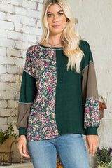 Celeste Full Size Floral Color Block Exposed Seam T-Shirt OutfitFlow