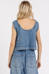 Mittoshop Washed Denim Distressed Detail Crop Tank OutfitFlow