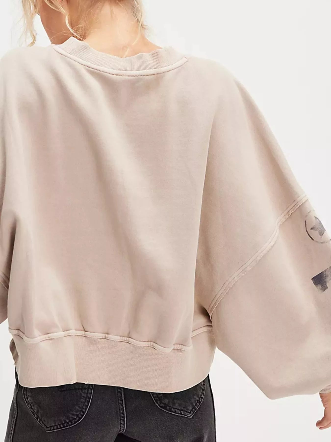 Printed Round Neck Dropped Shoulder Sweatshirt OutfitFlow