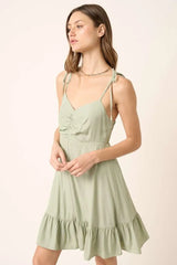 Mittoshop Ruched Detail Spaghetti Tie Mini Dress OutfitFlow