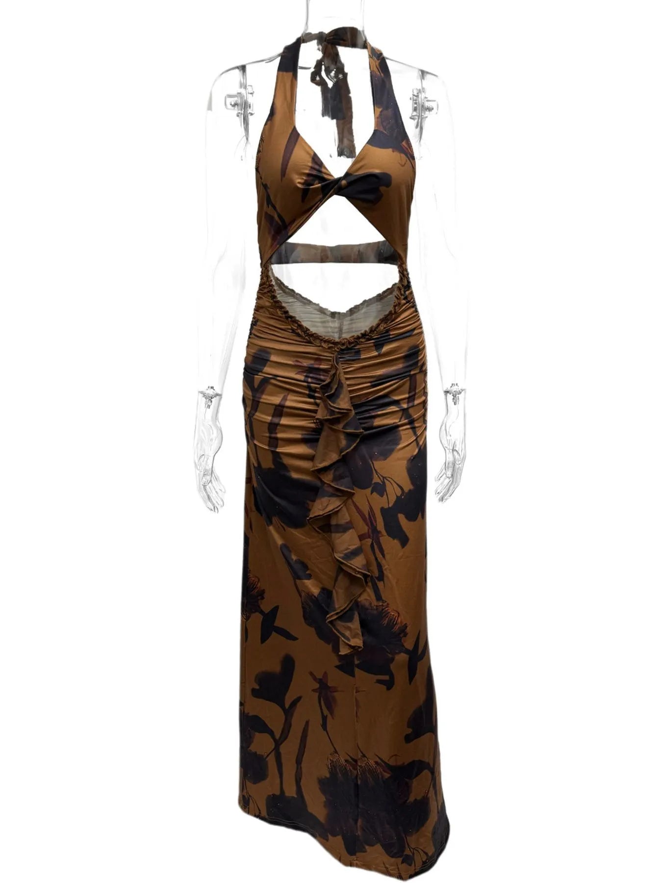 Cutout Printed Halter Neck Maxi Dress OutfitFlow