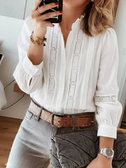Lace Trim Long Sleeve Shirt White OutfitFlow