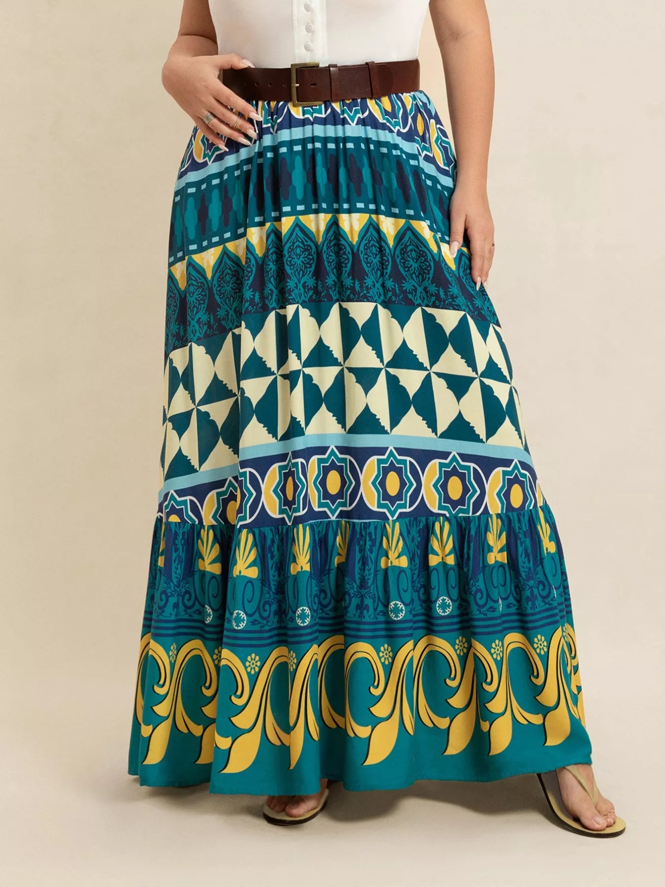 Plus Size Printed Maxi Skirt OutfitFlow