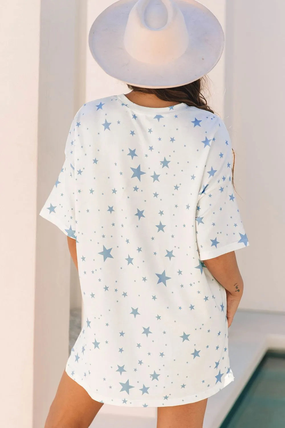 Stars Print Drop Shoulder Oversized T Shirt with Slits OutfitFlow