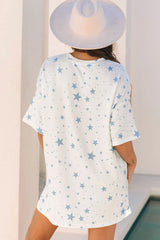 Stars Print Drop Shoulder Oversized T Shirt with Slits OutfitFlow
