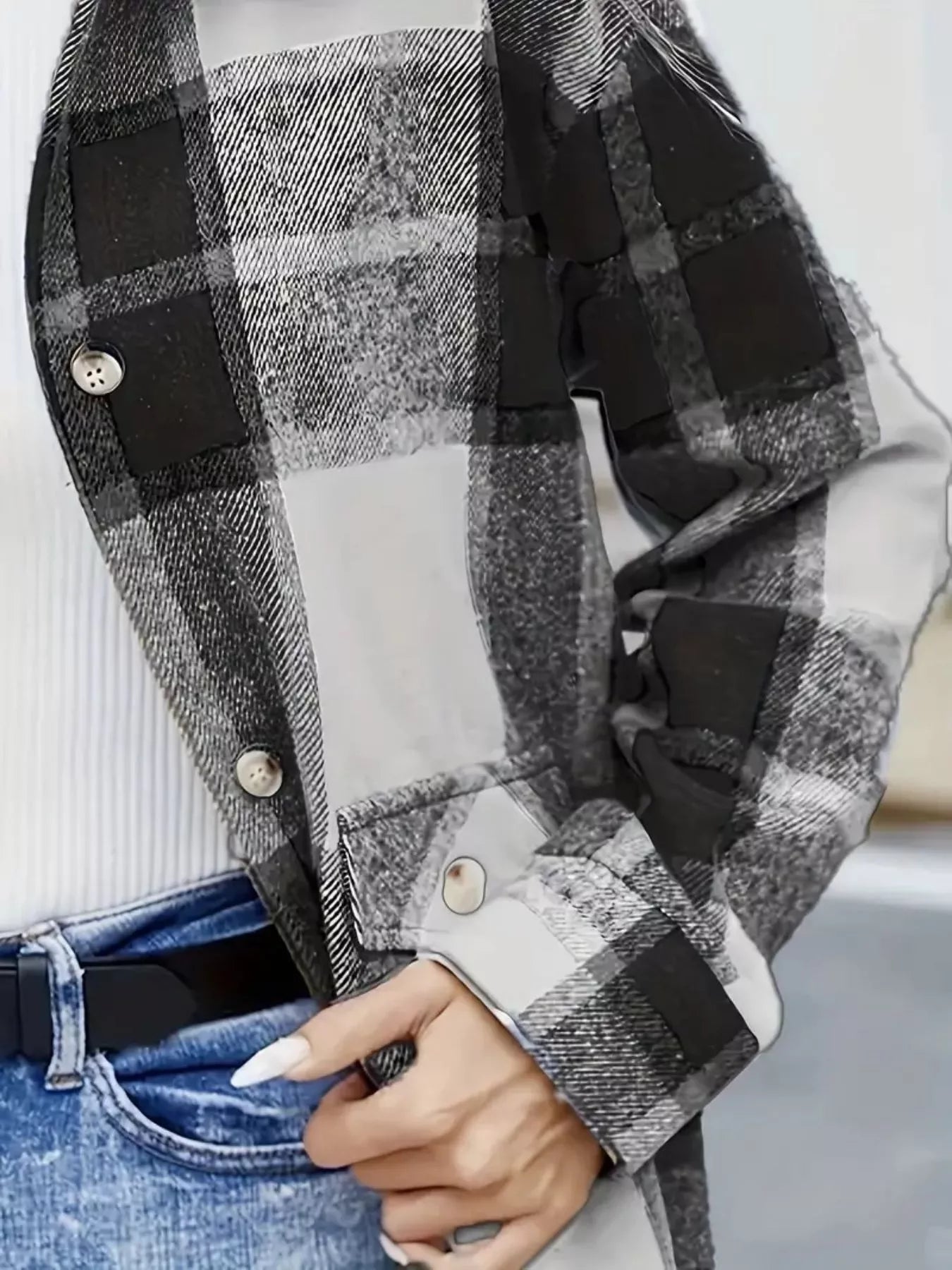 Plaid Button-Up Long Sleeve Shacket OutfitFlow