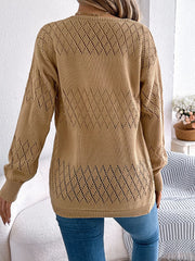 Openwork Open Front Long Sleeve Cardigan OutfitFlow