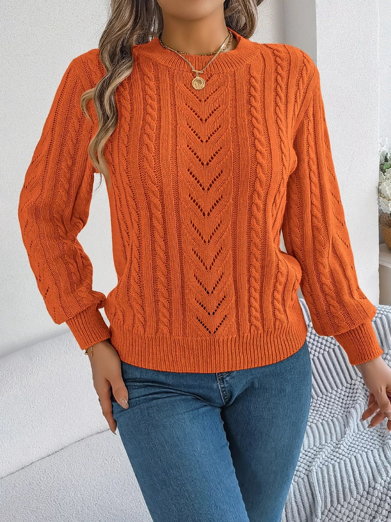Cable-Knit Round Neck Sweater OutfitFlow