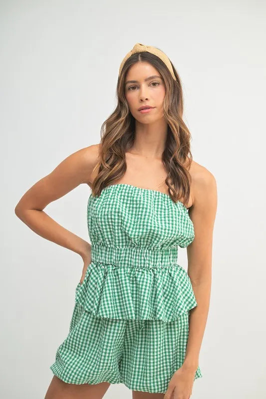 MABLE Gingham Tube Top and Shorts Set OutfitFlow