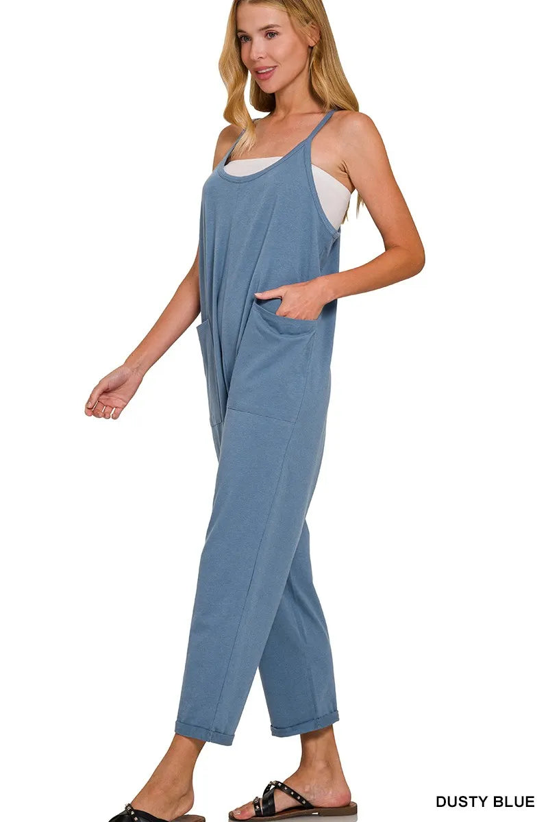 Zenana Spaghetti Strap Pocketed Jumpsuit Trendsi