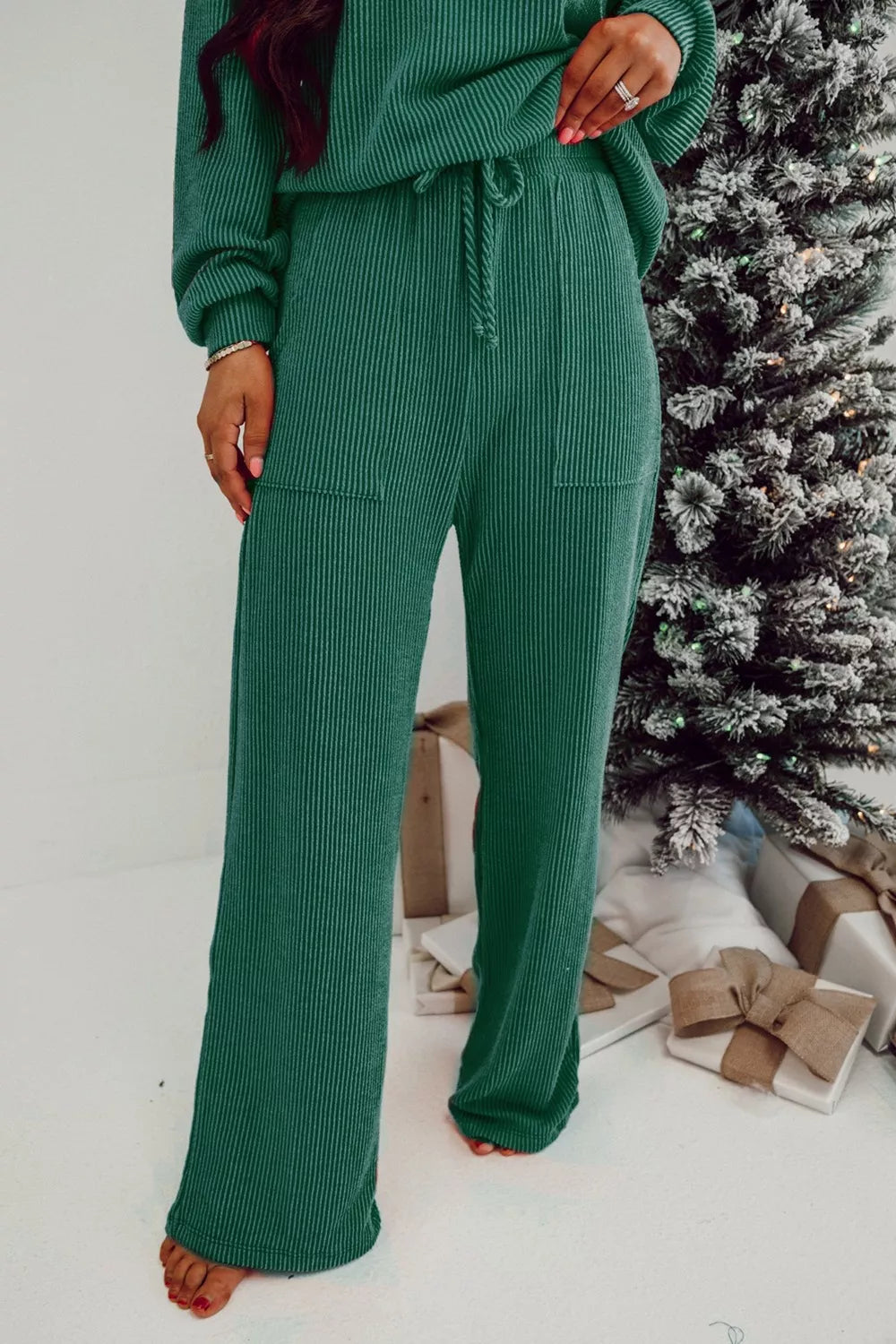 Jolly Christmas Top and Drawstring Pants Set OutfitFlow