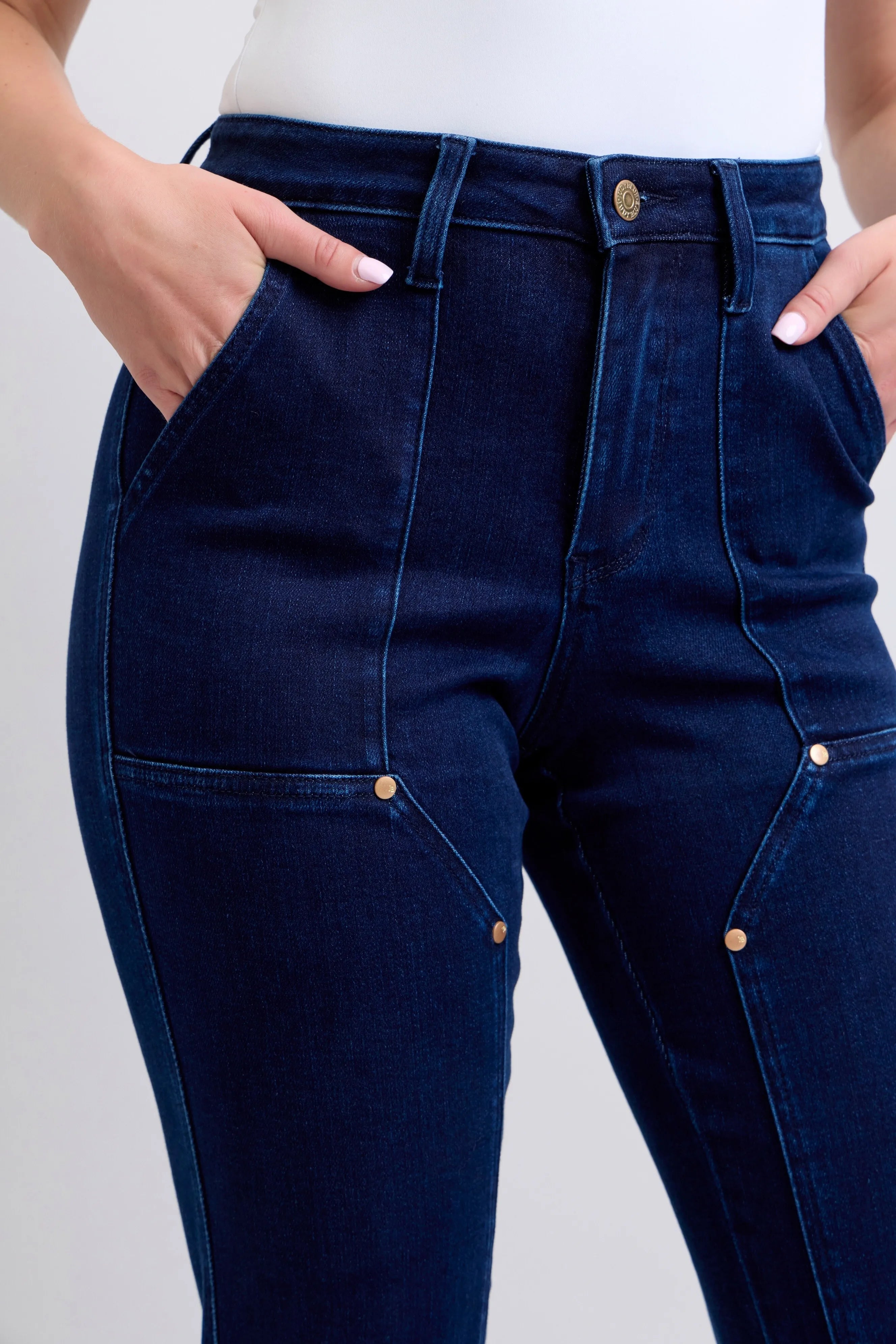 Judy Blue Full Size Hw Work Wear Knee Patch Straight Jeans Plus Size OutfitFlow