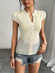 Button Up Cap Sleeve Shirt OutfitFlow