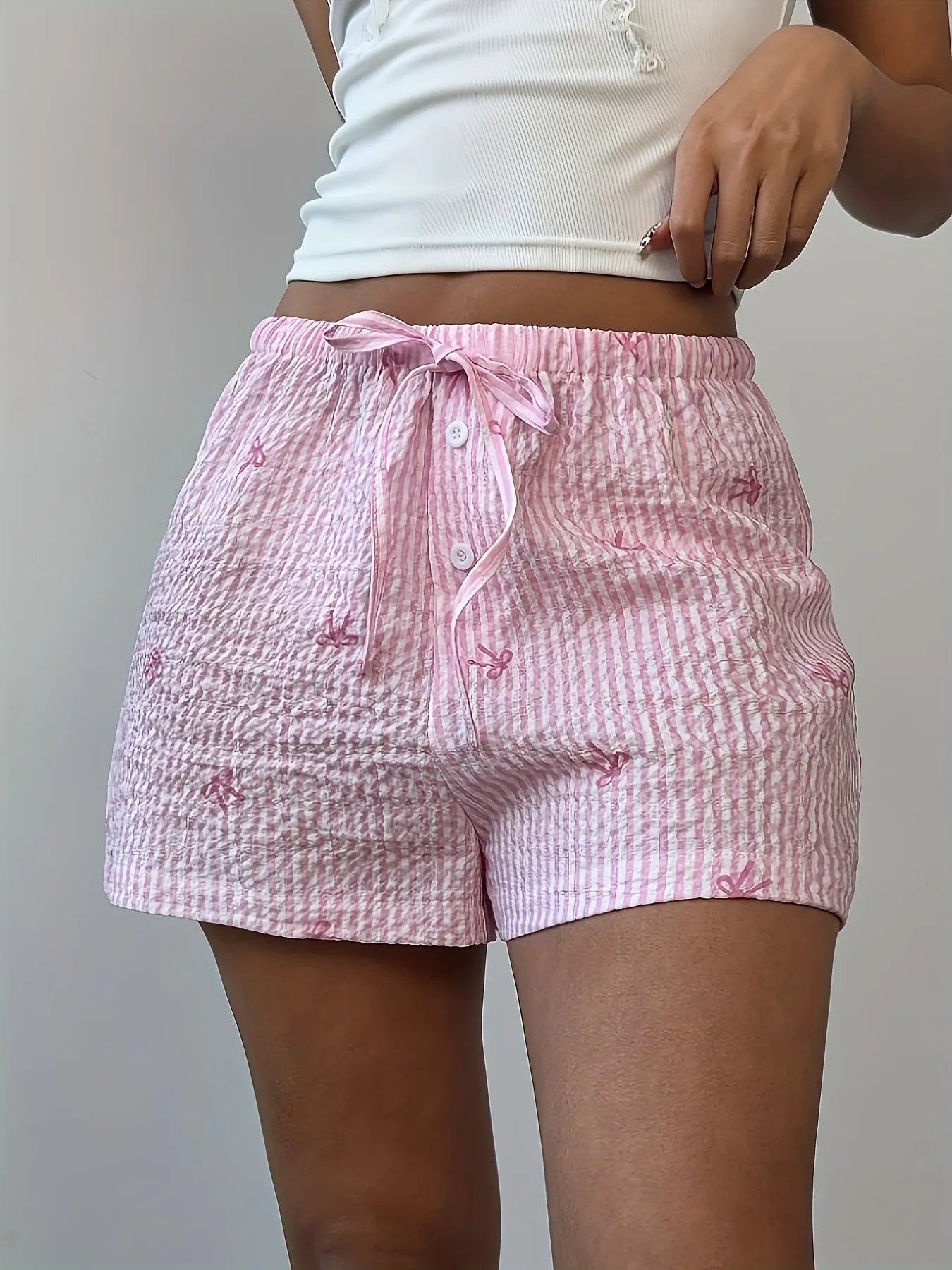 Bow Striped Drawstring Casual Shorts OutfitFlow