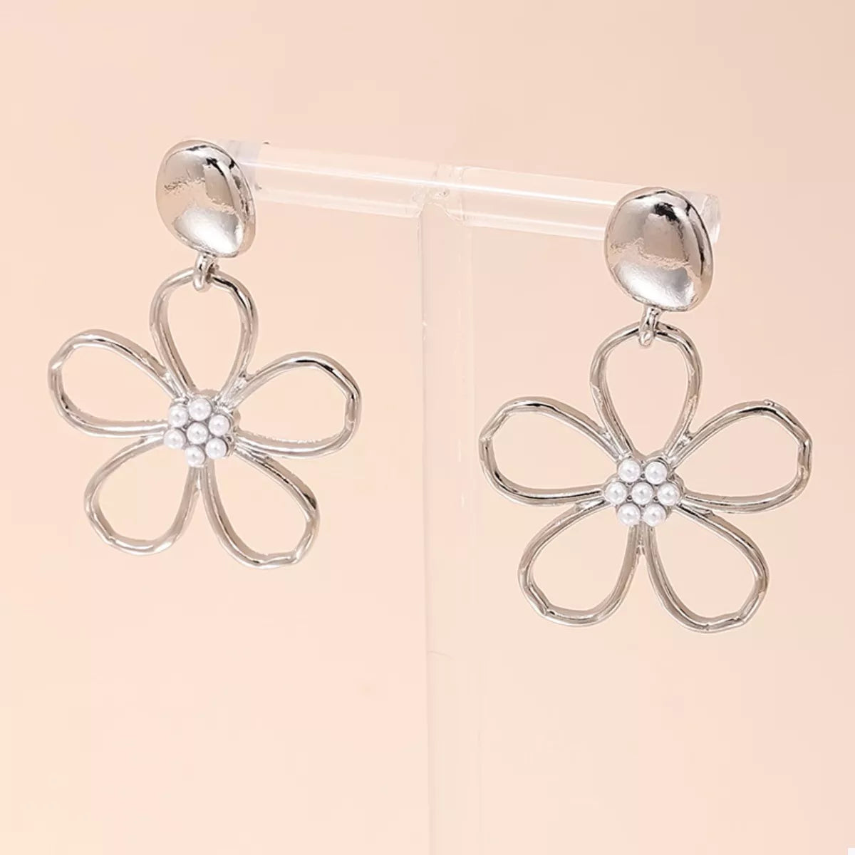 Alloy Flower Drop Earrings Silver onesize OutfitFlow