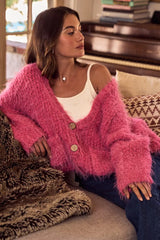 SO ME Soft Touch Hairy Loose Fit Cozy Sweater Cardigan OutfitFlow