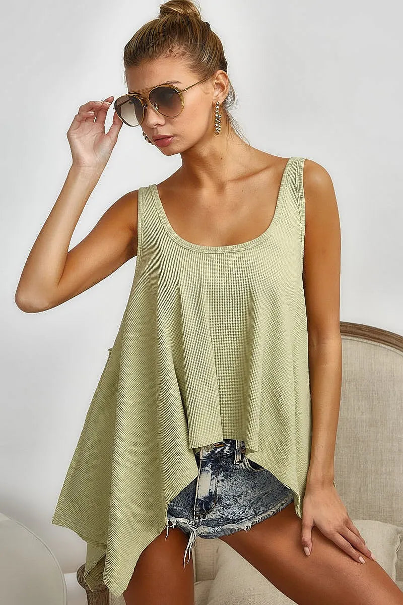 BiBi High and Low Flare Knit Tank Top OutfitFlow