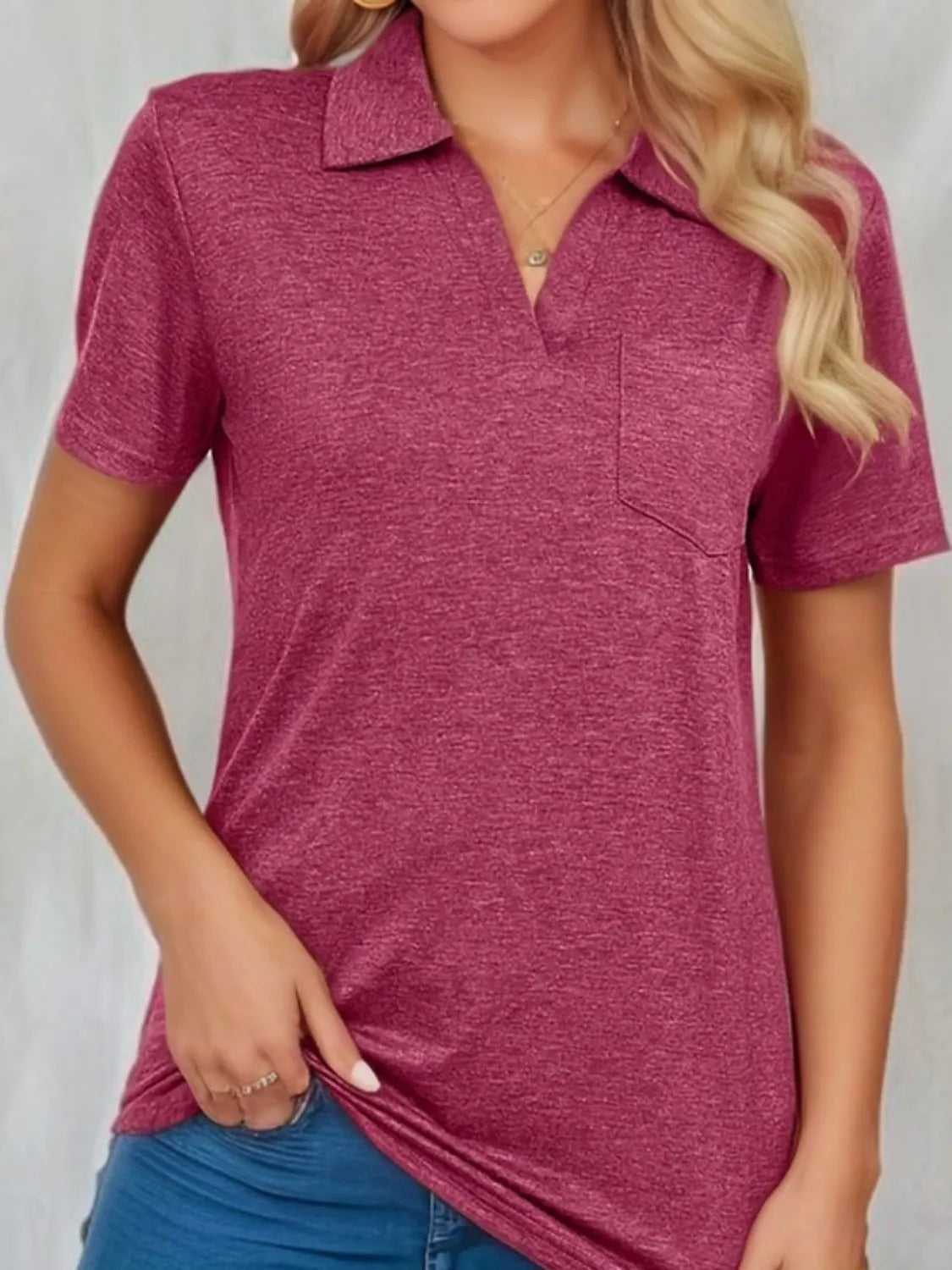 Johnny Collar Short Sleeve Top Deep Purple OutfitFlow
