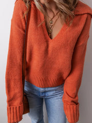 Collared V Neck Ribbed Edge Sweater OutfitFlow