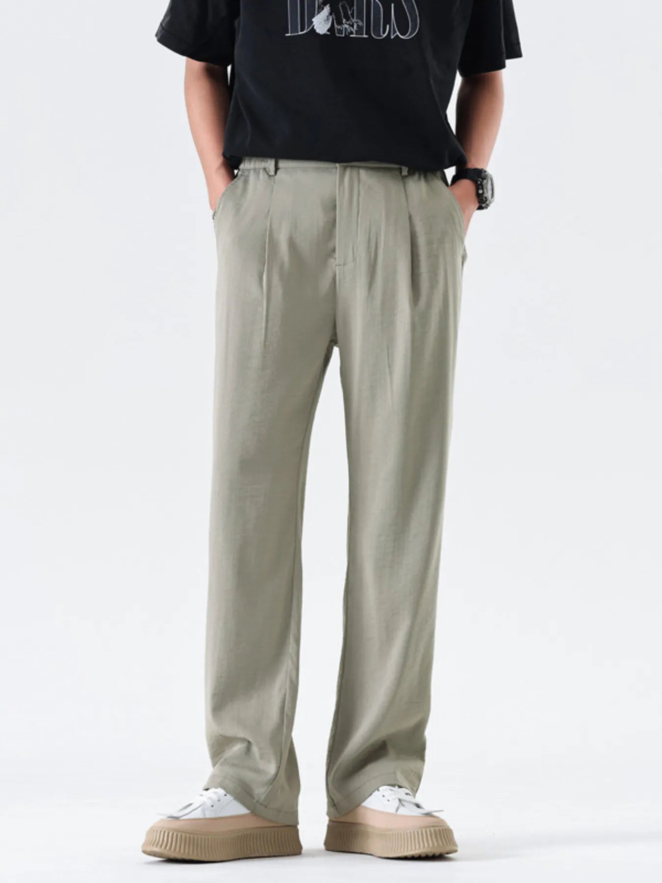 Men's Full Size Relaxed Fit Wide Leg Casual Pants Plus Size Khaki OutfitFlow