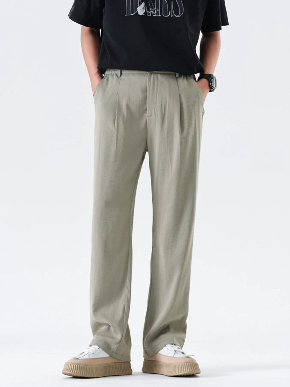Men's Full Size Relaxed Fit Wide Leg Casual Pants Plus Size Khaki OutfitFlow
