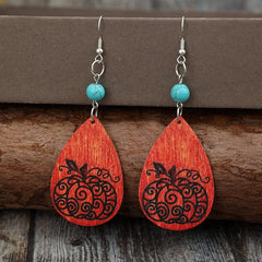Turquoise Wooden Pumpkin Teardrop Earrings OutfitFlow