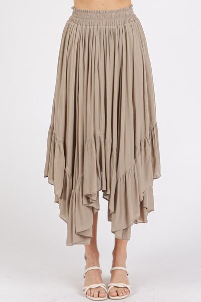 Mittoshop Handkerchief Hem Elastic Waist Pocket Midi Skirt Mocha OutfitFlow