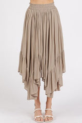 Mittoshop Handkerchief Hem Elastic Waist Pocket Midi Skirt Mocha OutfitFlow