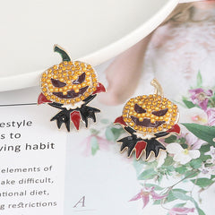 Demon Pumpkin Rhinestone Alloy Earrings OutfitFlow