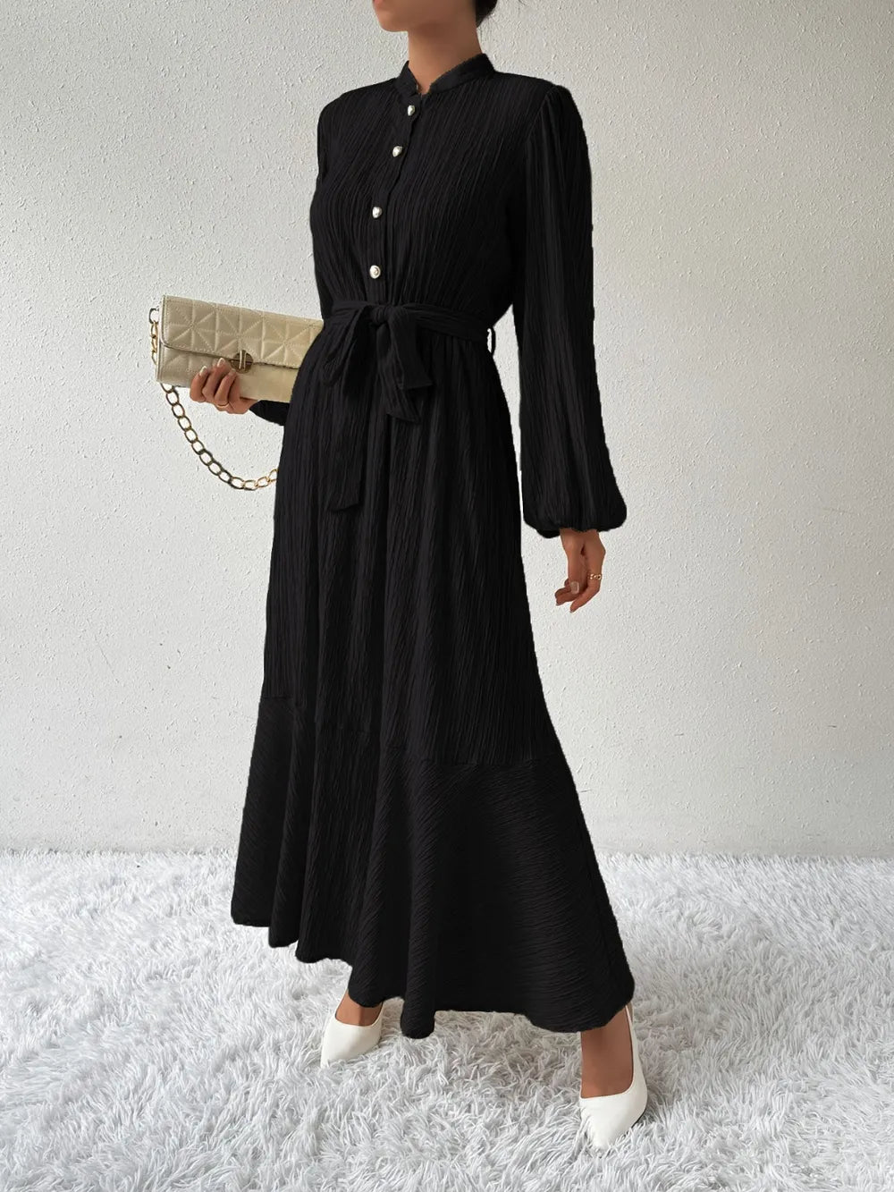 Honey Tie Waist Long Sleeve Dress OutfitFlow