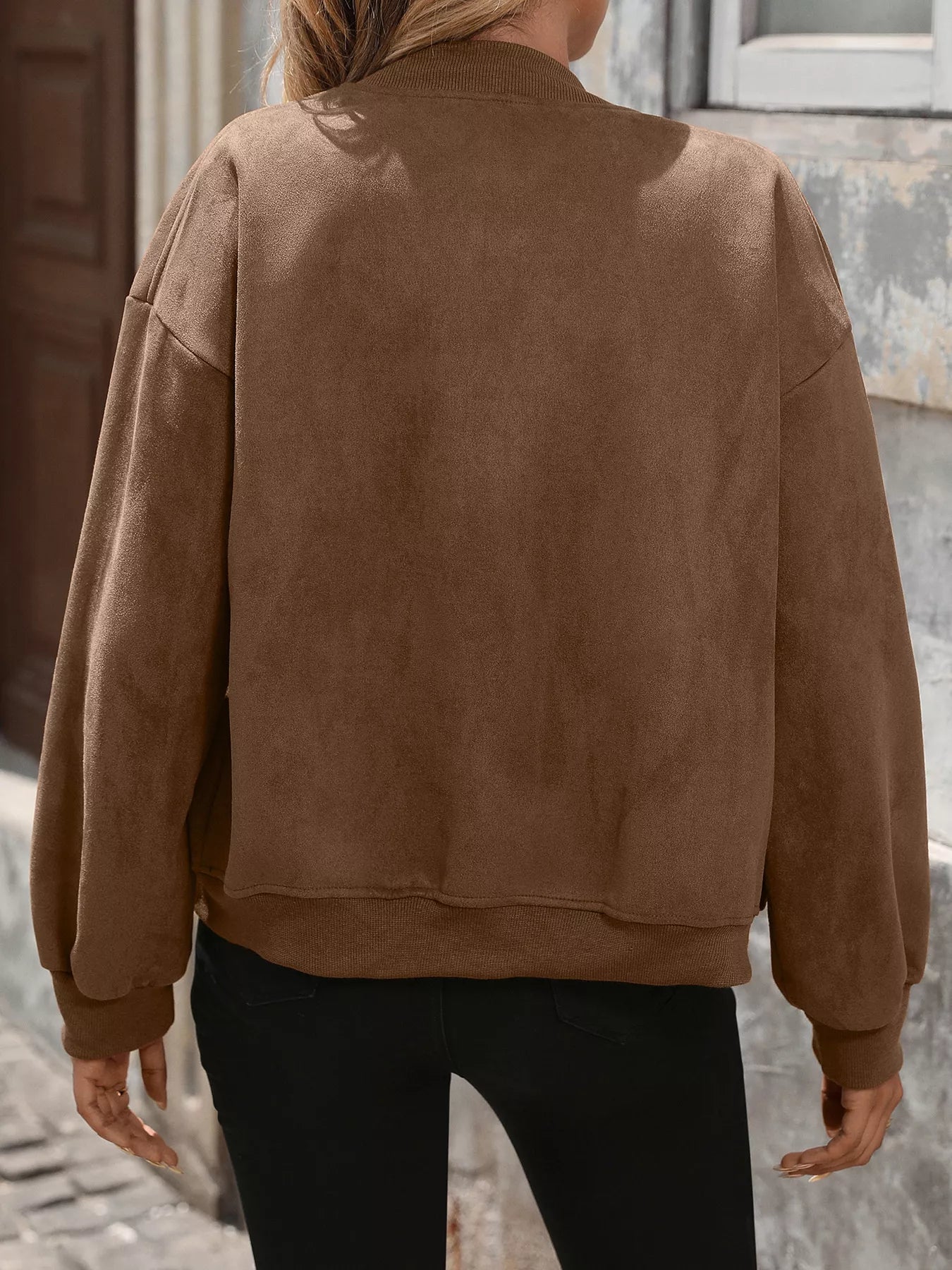 Zip Up Dropped Shoulder Jacket Trendsi