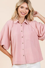 Mittoshop Airflow Short Bubble Sleeve Button Down Shirt OutfitFlow