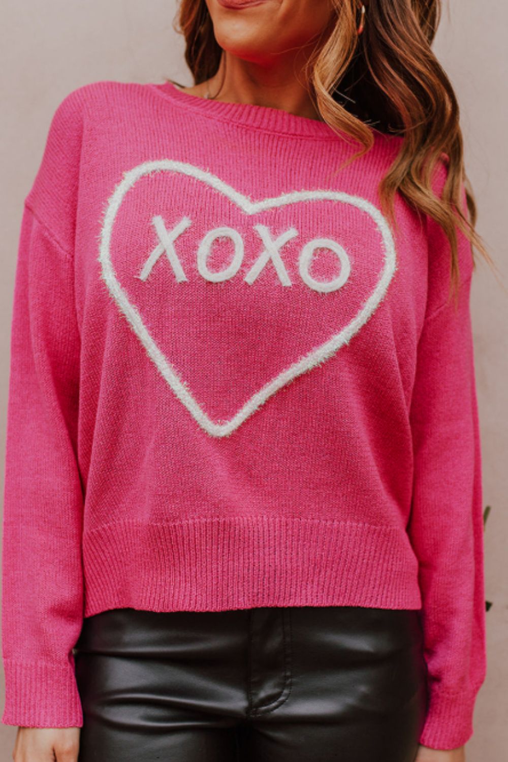 Outfit Flow - XOXO Round Neck Drop Shoulder Sweater